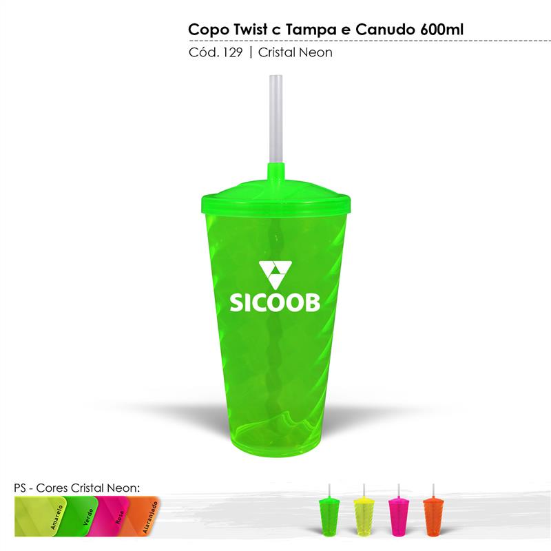 Copo Twister c Tampa e Canudo 600ml